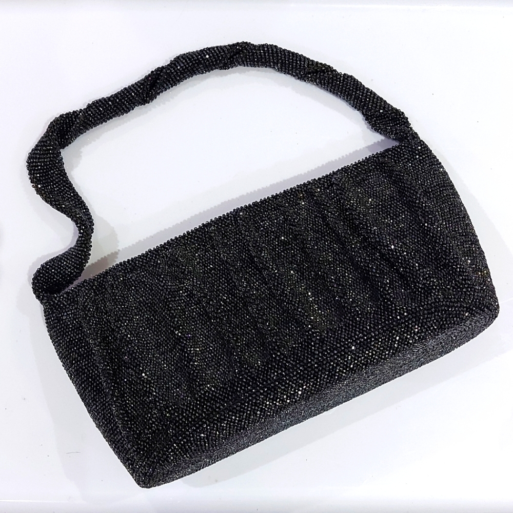 Vintage Iridescent Blue Glass Beaded Handbag Purse